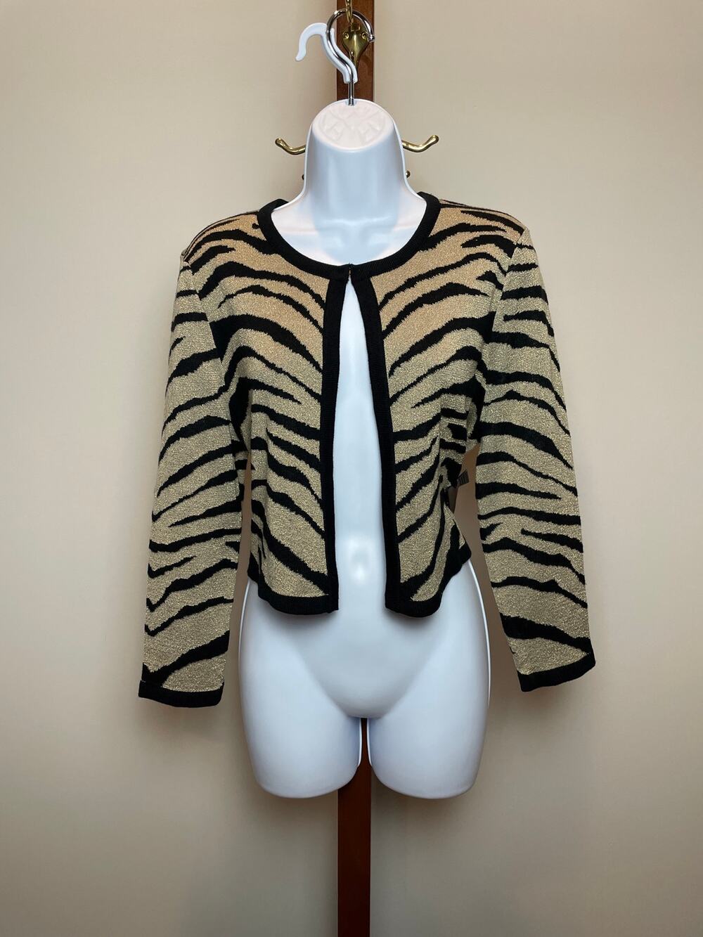 Calvin Klein Black Gold Animal Print Shrug Cardigan Long Sleeve Womens Size L